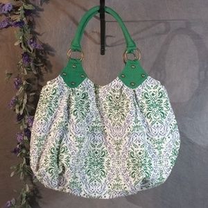 Vert Canvas  Hobo Style Bag Green White Blue.